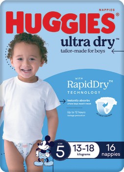 Huggies+Ultra+Dry+Boys+Nappies+Size+5+16+Pack
