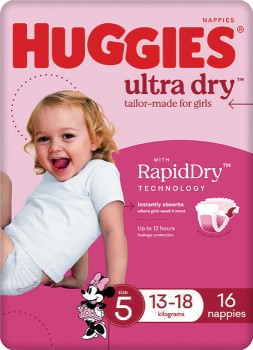 Huggies+Ultra+Dry+Girls+Nappies+Size+5+16+Pack