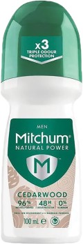 NEW-Mitchum-Natural-Roll-On-Deodorant-100mL-Cedarwood on sale