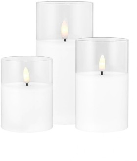 Maxwell-Williams-Lets-Get-Lit-LED-Flameless-Wax-Candle-Glass-Hurricane-Set-of-3-White on sale