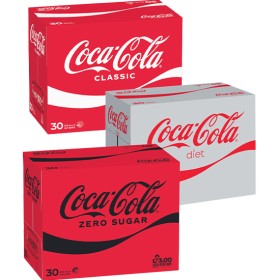 Coca-Cola-Classic-Diet-or-Zero-Sugar-Soft-Drink-Varieties-30-x-375ml on sale