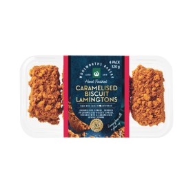 Woolworths-Caramelised-Biscuit-Lamingtons-Pk-4 on sale