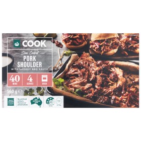 Woolworths-COOK-Slow-Cooked-Pork-Shoulder-with-Smokey-BBQ-Sauce-560g on sale