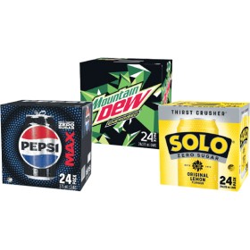 Pepsi-Max-Mountain-Dew-Solo-Zero-Sugar-or-Sunkist-Zero-Sugar-Soft-Drink-Varieties-24-x-375ml on sale