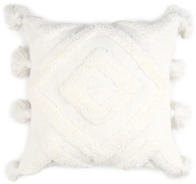 43cm-Tufted-Tassel-Cushion-White on sale