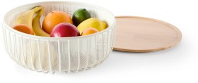 3-Piece-Metal-and-Wood-Fruit-Bowl-White on sale