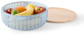 3+Piece+Metal+and+Wood+Fruit+Bowl+Set