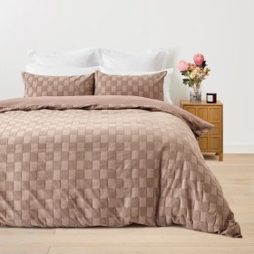 Check-Stonewashed-Australian-Grown-Cotton-Quilt-Cover-Set-King-Bed-Mocha on sale