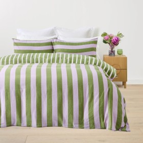 Stripe-Linen-Cotton-Quilt-Cover-Set-King-Bed-Lilac-and-Green on sale