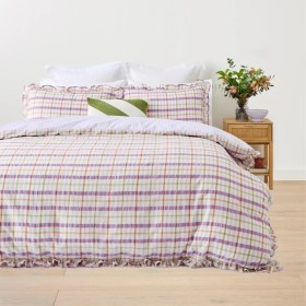 Isha+Gingham+Cotton+Reversible+Quilt+Cover+Set+-+Queen+Bed