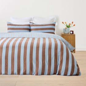 Stripe-Linen-Cotton-Reversible-Quilt-Cover-Set-King-Bed-Blue-and-Tan on sale