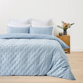 Check+Stonewashed+Australian+Grown+Cotton+Quilt+Cover+Set+-+King+Bed%2C+Blue