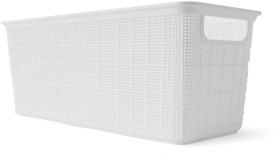 4.5L+Linen+Weave+Rectangle+Basket+-+White