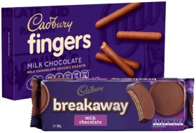 Cadbury+Milk+Chocolate+Fingers+114g%2C+Breakaway+Biscuits+180g+or+Freddo+167g