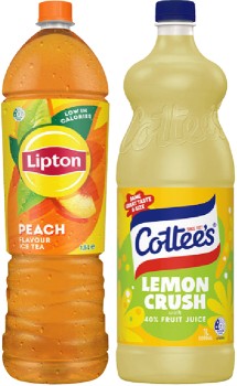 Cottee%26rsquo%3Bs+Cordial+1+Litre+or+Lipton+Ice+Tea+1.5+Litre+Selected+Varieties