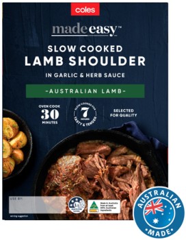Coles-Made-Easy-Slow-Cooked-Lamb-Shoulder-in-Garlic-Sauce-550g on sale