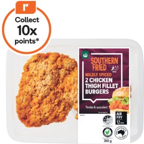 Woolworths-Southern-Style-Thigh-Fillet-Burgers-with-RSPCA-Approved-Chicken-350g-Pk-2 on sale