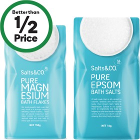 Salts-Co-Pure-Epsom-Bath-Salts-1-kg-or-Salts-Co-Pure-Magnesium-Bath-Flakes-750g on sale