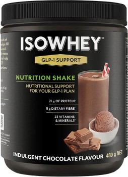 Isowhey-GLP-1-Support-Nutrition-Shake-Chocolate-480g on sale
