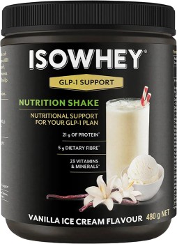 Isowhey-GLP-1-Support-Nutrition-Shake-Vanilla-Ice-Cream-480g on sale