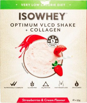Isowhey-Optimum-VLCD-Collagen-Shake-Strawberry-Cream-18-x-55g on sale