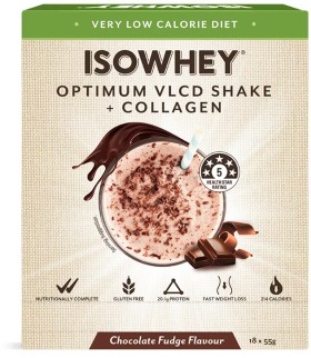 Isowhey-Optimum-VLCD-Shake-Chocolate-Fudge-18-x-55g on sale