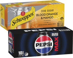 Pepsi-or-Solo-Soft-Drink-or-Schweppes-Sparkling-Water-10x375mL on sale