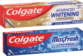 Colgate-Advanced-Whitening-Tartar-or-Max-Fresh-Toothpaste-115g on sale