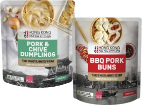 Hong-Kong-Dim-Sim-Kitchen-Pork-Chive-Dumplings-or-BBQ-Pork-Buns-300g on sale
