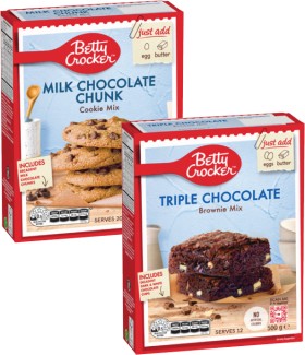 Betty+Crocker+Choc+Chunk+Cookie+Mix+485g+or+Triple+Choc+Fudge+Brownie+Mix+500g