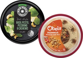 Obela-Garnished-Hommus-Dip-220g-or-Red-Rock-Deli-Dip-130g-135g on sale