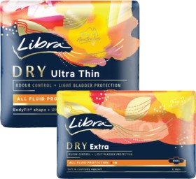 Libra-Dry-Pads-with-Wings-Ultra-Thin-or-Extra-12-Pack on sale