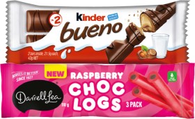 Kinder-Bueno-3943g-or-Darrell-Lea-Choc-Logs-3-Pack-Selected-Varieties on sale