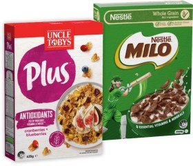 Uncle-Tobys-Plus-Cereal-410435g-or-Nestl-Milo-Cereal-330350g-Selected-Varieties on sale