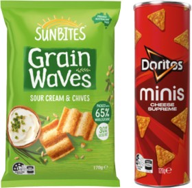 Doritos-Minis-Cheese-Supreme-120g-or-Sunbites-Grain-Waves-Wholegrain-Chips-170g-Selected-Varieties on sale