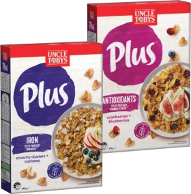 Uncle-Tobys-Plus-Cereal-620705g-Selected-Varieties on sale