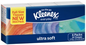 Kleenex-Everyday-Ultra-Soft-Facial-Tissues-Pocket-Pack-3-Ply-6-Pack on sale