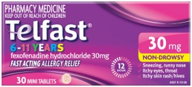 NEW+Telfast+Hayfever+Allergy+Relief+Kids+30mg+30+Tablets