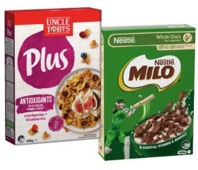 Nestl%26eacute%3B+Milo+Cereal+330-350g%2C+Uncle+Tobys+Plus+Cereal+410-435g+or+Big+Bowl+Oats+Quick+Sachets+8+Pack+Selected+Varieties