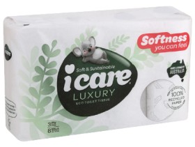 Icare+Luxury+100%25+Recycled+Paper+Toilet+Tissue+3+Ply+8+Pack