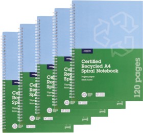 J.Burrows+5+Pack+A4+120+Page+Spiral+Notebook
