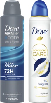 Dove-Advanced-72hr-Aerosol-Deodorant-250mL on sale
