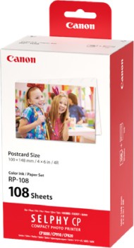 Canon-RP108-Postcard-Size-Paper-and-Ink-Kit-for-CP1500-Selphy-Printer-108-Sheets on sale