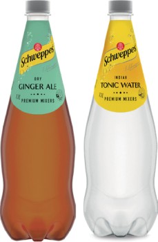 Schweppes+Mixers%2C+Soft+Drink+or+Natural+Mineral+Water+1.1+Litre+Selected+Varieties