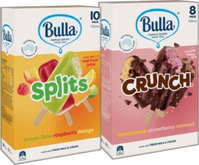 Bulla-Ice-Cream-Frozen-Yoghurt-Sticks-814-Pack-or-Splits-with-Sorbet-Tub-1-Litre-Selected-Varieties on sale