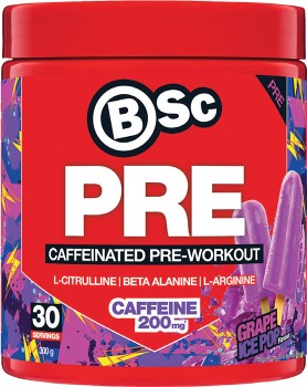 BSc+Pre+Caffeinated+Pre-+Workout+Grape+Ice+Pop+300g%2A