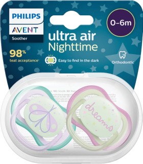 Philips-Avent-Ultra-Air-Soother-Nighttime-Glow-0-6mm-2-Pack on sale