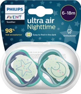 Philips-Avent-Ultra-Air-Soother-Nighttime-Glow-6-18mm-2-Pack on sale