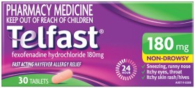 NEW+Telfast+Hayfever+Allergy+Relief+180mg+30+Tablets