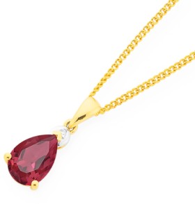 9ct+Gold+Created+Ruby+%26amp%3B+Diamond+Pendant
